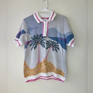 Cynthia Rowley White and Pink Knit Collar Top.